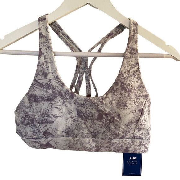 NEW J. Ing Large gray white sports bra strappy back removable padding inserts - Picture 1 of 5